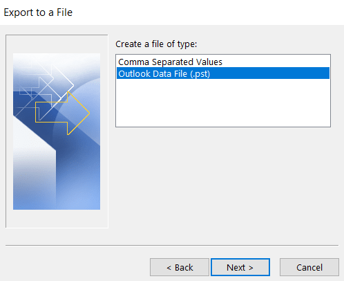 Export to Outlook data file